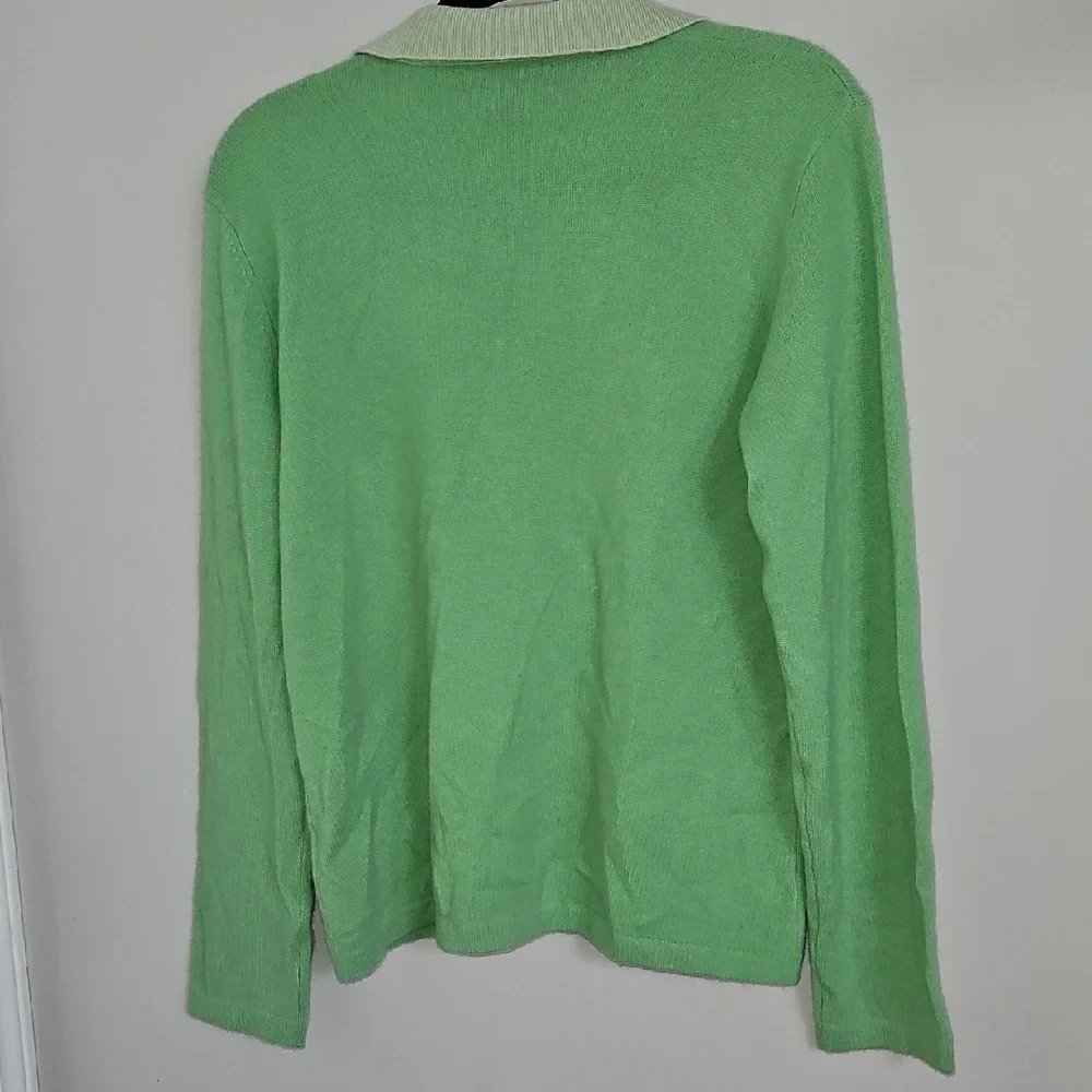Jones New York Signature 100% Cashmere Lime Green Polo Sweater Large